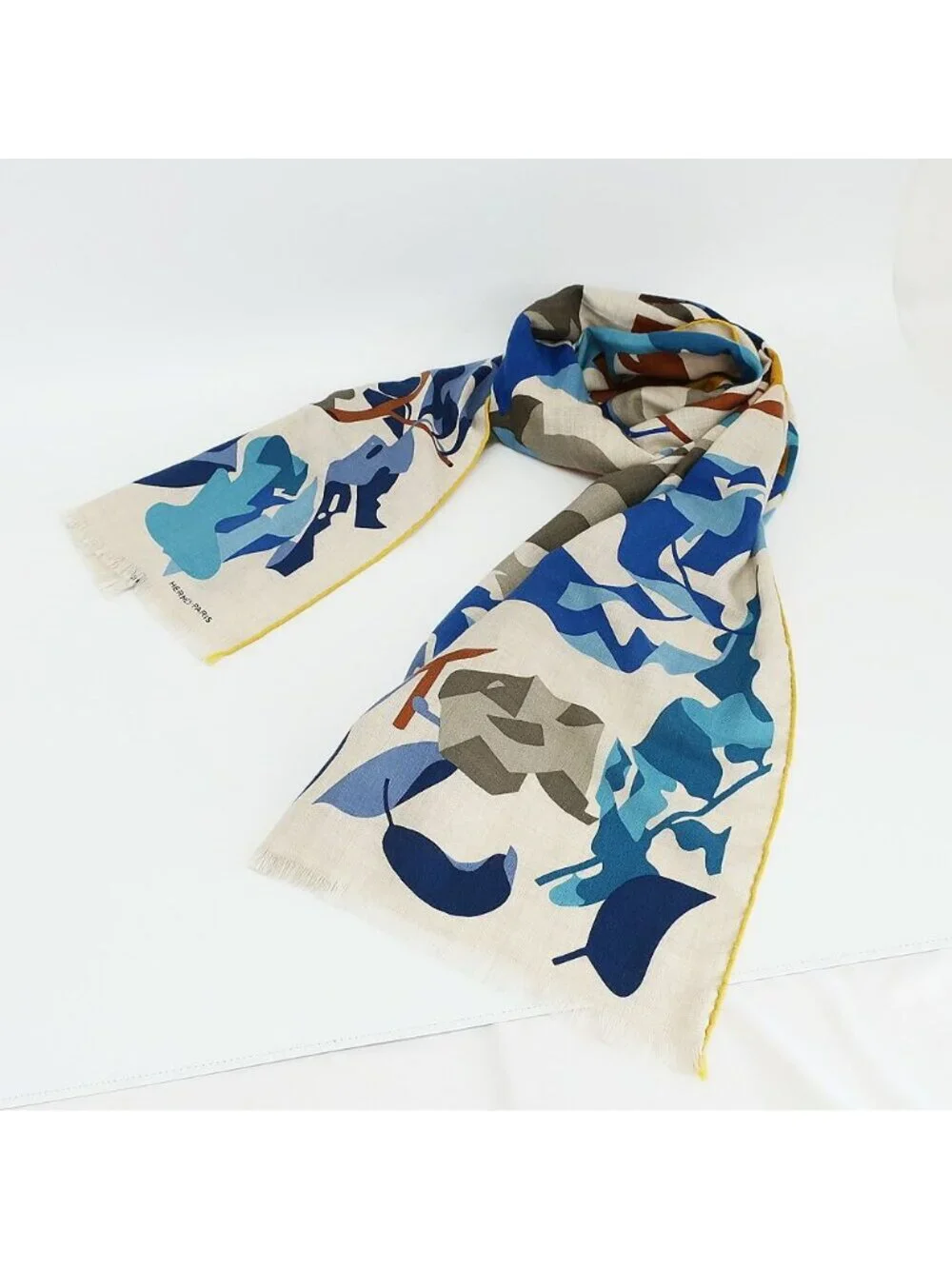 Hermes Heaven Shawl Beige Multicolor Cashmere Silk Scarf
